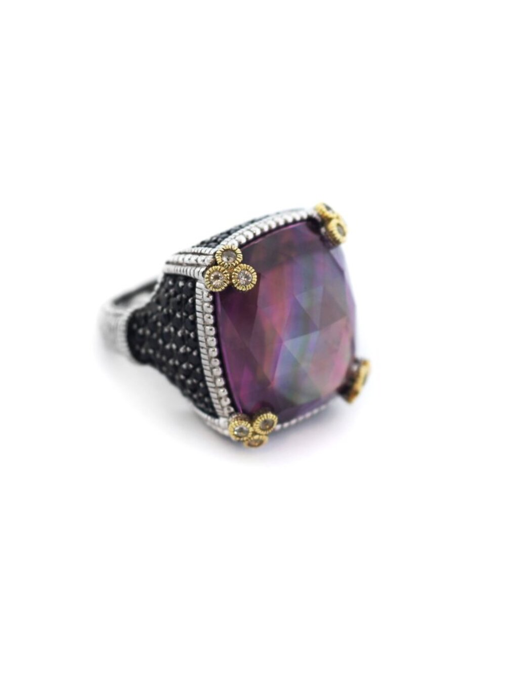 Judith Ripka 925 Silver 18k Gold Pink Corundum Monaco Ring
